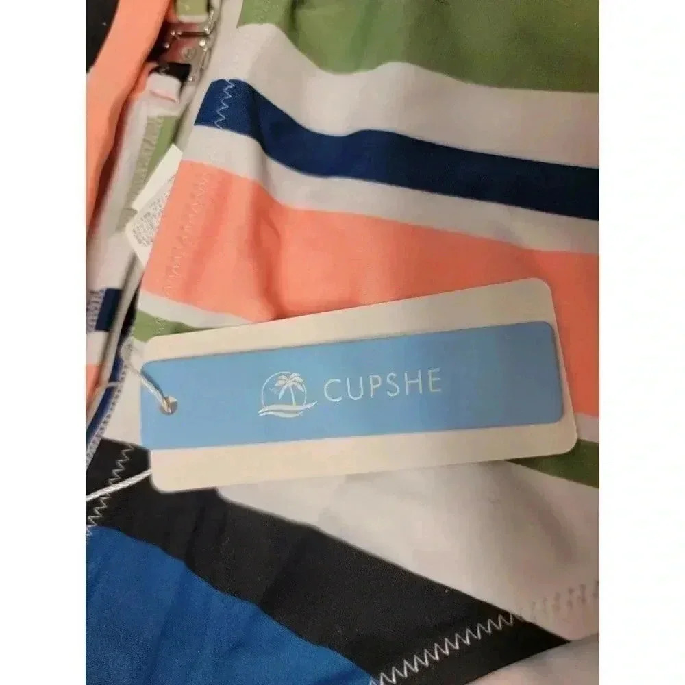 NEW CUPSHE 2PC BATHING SUITE BIKINI SIZE LARGE MULTI-COLOR STRIPE - Picture 7 of 7